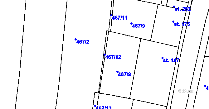 Parcela st. 467/12 v KÚ Hrobce, Katastrální mapa