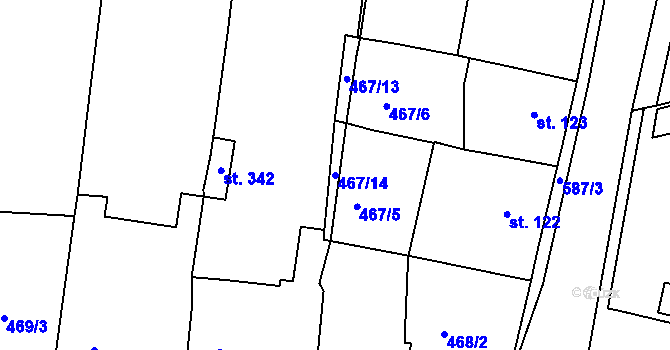 Parcela st. 467/14 v KÚ Hrobce, Katastrální mapa