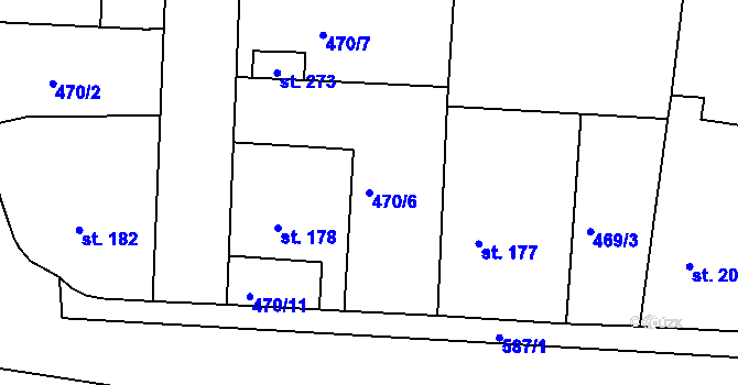 Parcela st. 470/6 v KÚ Hrobce, Katastrální mapa