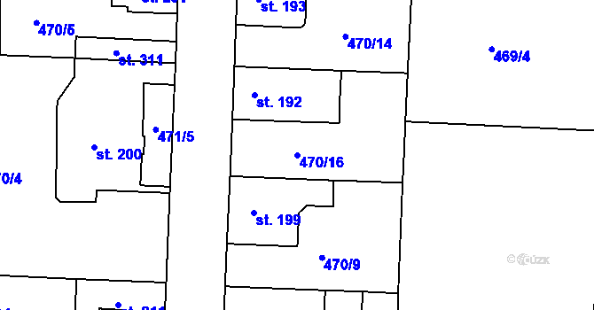 Parcela st. 470/16 v KÚ Hrobce, Katastrální mapa