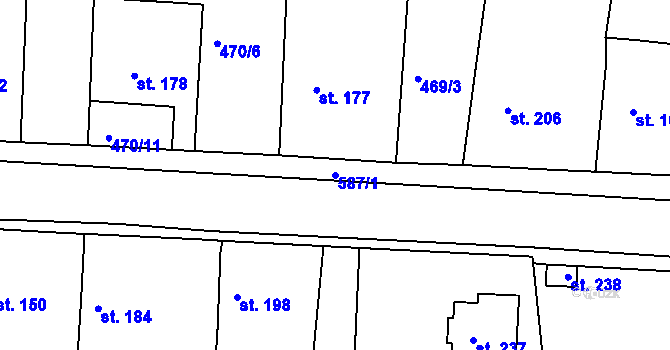 Parcela st. 587/1 v KÚ Hrobce, Katastrální mapa