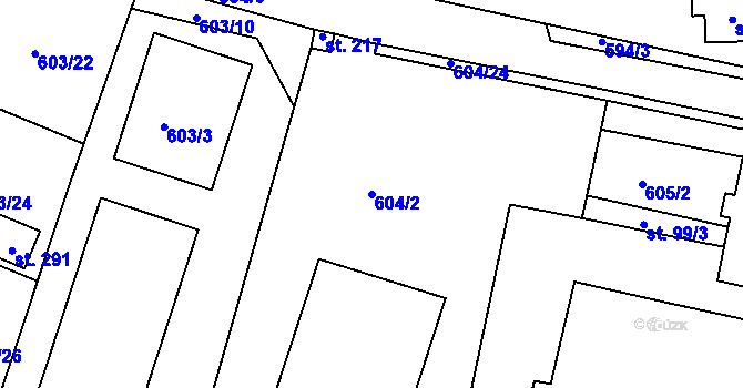 Parcela st. 604/2 v KÚ Hrobce, Katastrální mapa