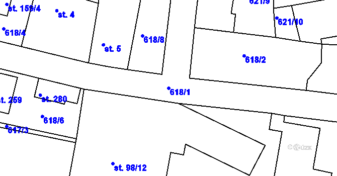 Parcela st. 618/1 v KÚ Hrobce, Katastrální mapa