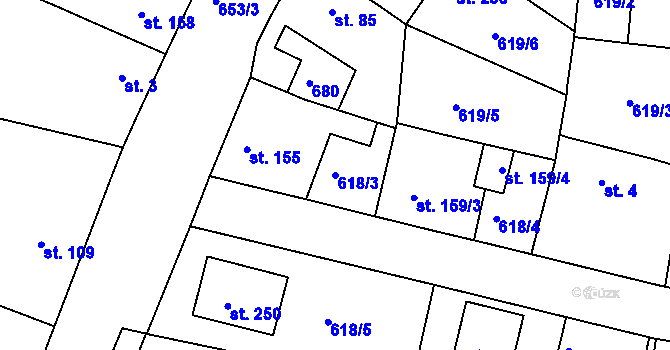 Parcela st. 618/3 v KÚ Hrobce, Katastrální mapa