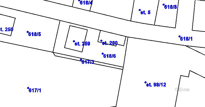 Parcela st. 618/6 v KÚ Hrobce, Katastrální mapa