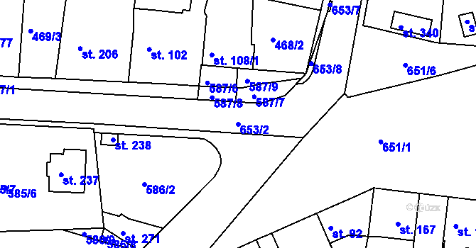 Parcela st. 653/2 v KÚ Hrobce, Katastrální mapa
