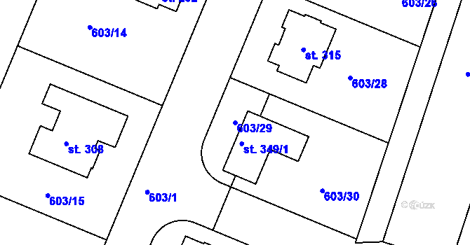 Parcela st. 603/29 v KÚ Hrobce, Katastrální mapa