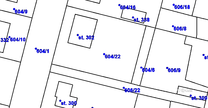 Parcela st. 604/22 v KÚ Hrobce, Katastrální mapa