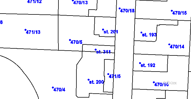 Parcela st. 311 v KÚ Hrobce, Katastrální mapa