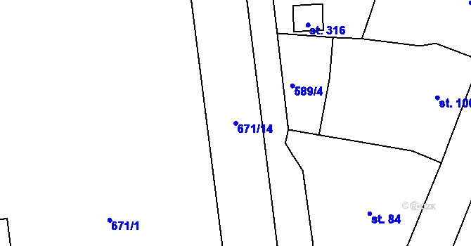 Parcela st. 671/14 v KÚ Hrobce, Katastrální mapa