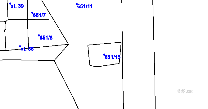 Parcela st. 651/15 v KÚ Hrobce, Katastrální mapa