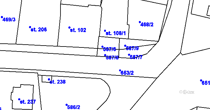 Parcela st. 587/8 v KÚ Hrobce, Katastrální mapa