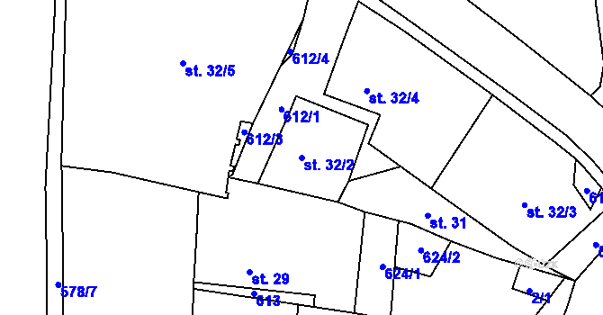 Parcela st. 32/2 v KÚ Hrobčice, Katastrální mapa