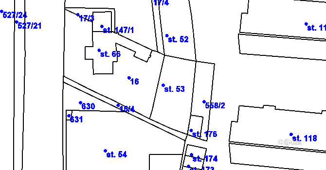 Parcela st. 53 v KÚ Hrobčice, Katastrální mapa