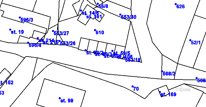 Parcela st. 59/4 v KÚ Hrobčice, Katastrální mapa