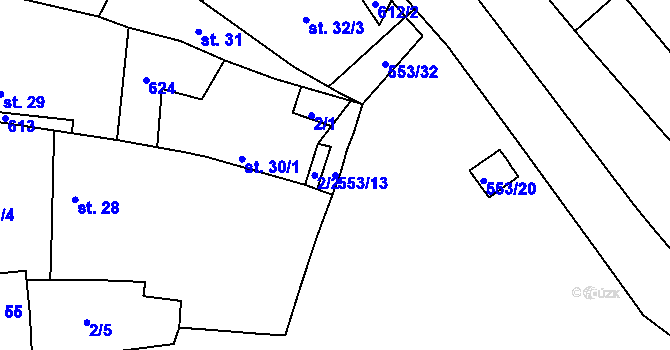 Parcela st. 553/13 v KÚ Hrobčice, Katastrální mapa
