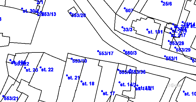 Parcela st. 553/17 v KÚ Hrobčice, Katastrální mapa