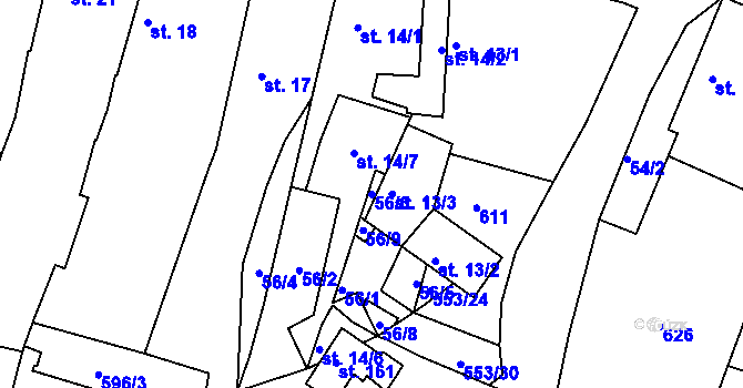 Parcela st. 56/6 v KÚ Hrobčice, Katastrální mapa