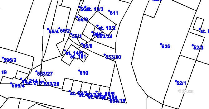 Parcela st. 553/30 v KÚ Hrobčice, Katastrální mapa