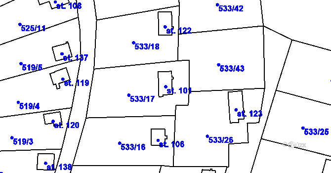 Parcela st. 101 v KÚ Kučlín, Katastrální mapa