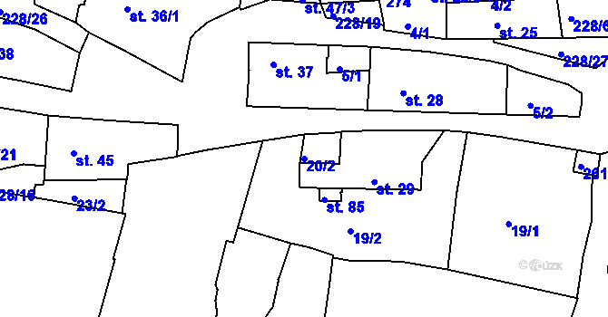Parcela st. 20/2 v KÚ Mirošovice, Katastrální mapa