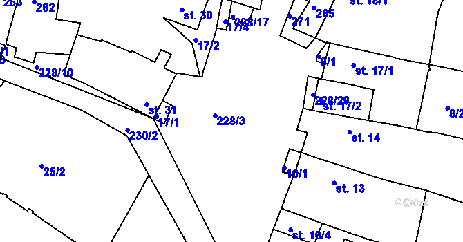 Parcela st. 228/3 v KÚ Mirošovice, Katastrální mapa