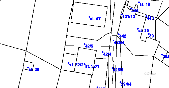 Parcela st. 42/5 v KÚ Mrzlice, Katastrální mapa