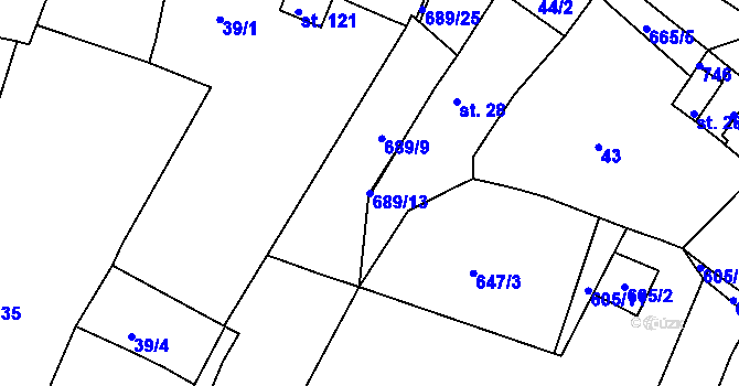 Parcela st. 689/13 v KÚ Razice, Katastrální mapa