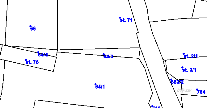 Parcela st. 64/3 v KÚ Razice, Katastrální mapa