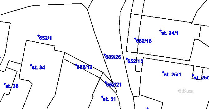 Parcela st. 689/26 v KÚ Razice, Katastrální mapa