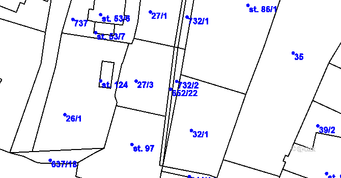 Parcela st. 652/22 v KÚ Razice, Katastrální mapa