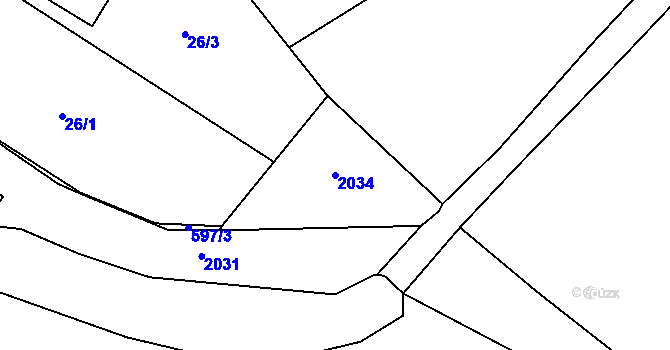 Parcela st. 2034 v KÚ Hrobice, Katastrální mapa