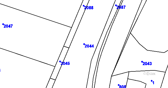 Parcela st. 2044 v KÚ Hrobice, Katastrální mapa