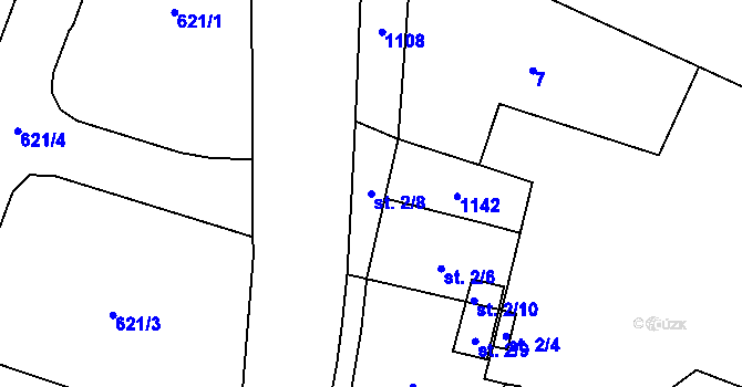 Parcela st. 2/8 v KÚ Hrobice, Katastrální mapa