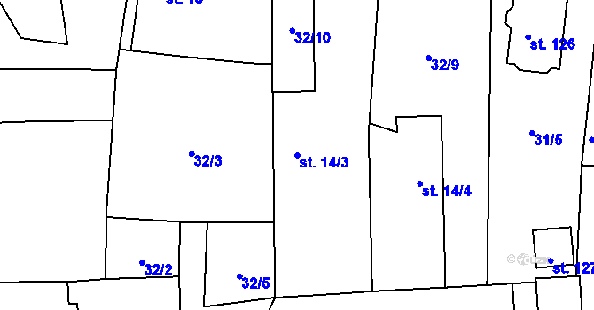 Parcela st. 14/3 v KÚ Hrobice, Katastrální mapa