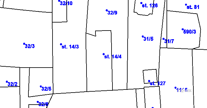Parcela st. 14/4 v KÚ Hrobice, Katastrální mapa