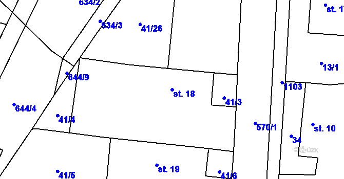 Parcela st. 18 v KÚ Hrobice, Katastrální mapa