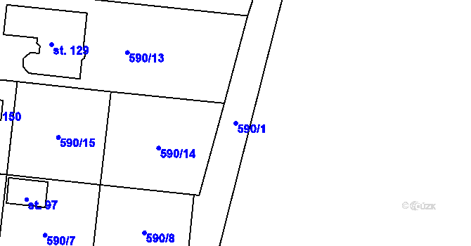 Parcela st. 590/1 v KÚ Hrobice, Katastrální mapa