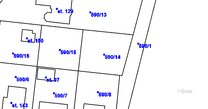 Parcela st. 590/14 v KÚ Hrobice, Katastrální mapa