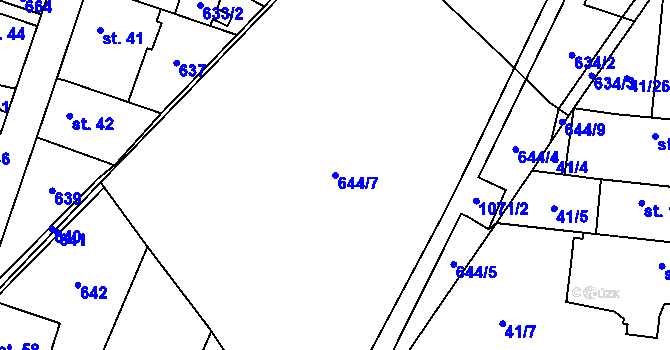Parcela st. 644/7 v KÚ Hrobice, Katastrální mapa