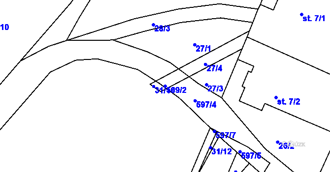 Parcela st. 589/2 v KÚ Hrobice, Katastrální mapa