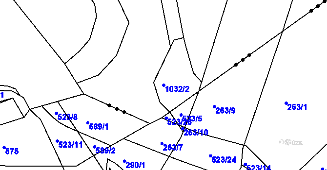 Parcela st. 1032/2 v KÚ Hrobice, Katastrální mapa