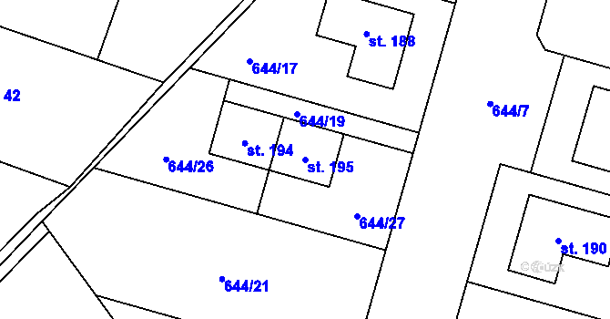 Parcela st. 195 v KÚ Hrobice, Katastrální mapa