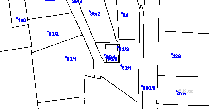Parcela st. 86/4 v KÚ Hrobice na Moravě, Katastrální mapa