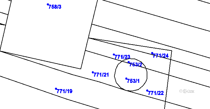 Parcela st. 771/23 v KÚ Hrobice na Moravě, Katastrální mapa