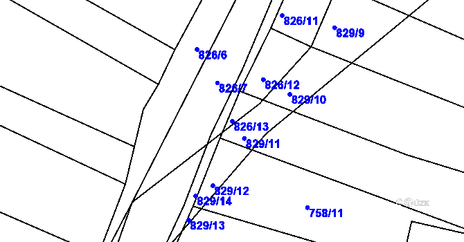 Parcela st. 826/13 v KÚ Hrobice na Moravě, Katastrální mapa