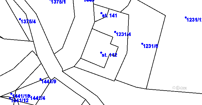 Parcela st. 112 v KÚ Hroby, Katastrální mapa