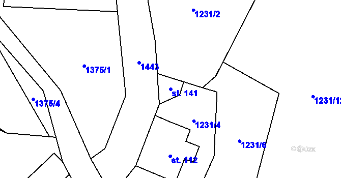 Parcela st. 141 v KÚ Hroby, Katastrální mapa