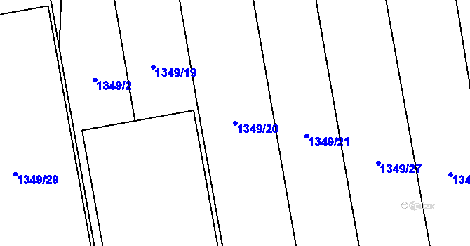 Parcela st. 1349/20 v KÚ Hroby, Katastrální mapa