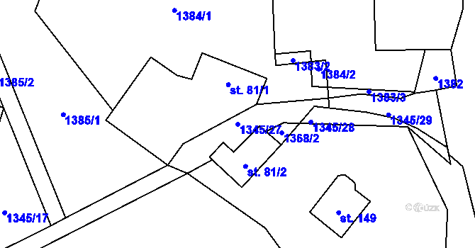 Parcela st. 1345/27 v KÚ Hroby, Katastrální mapa